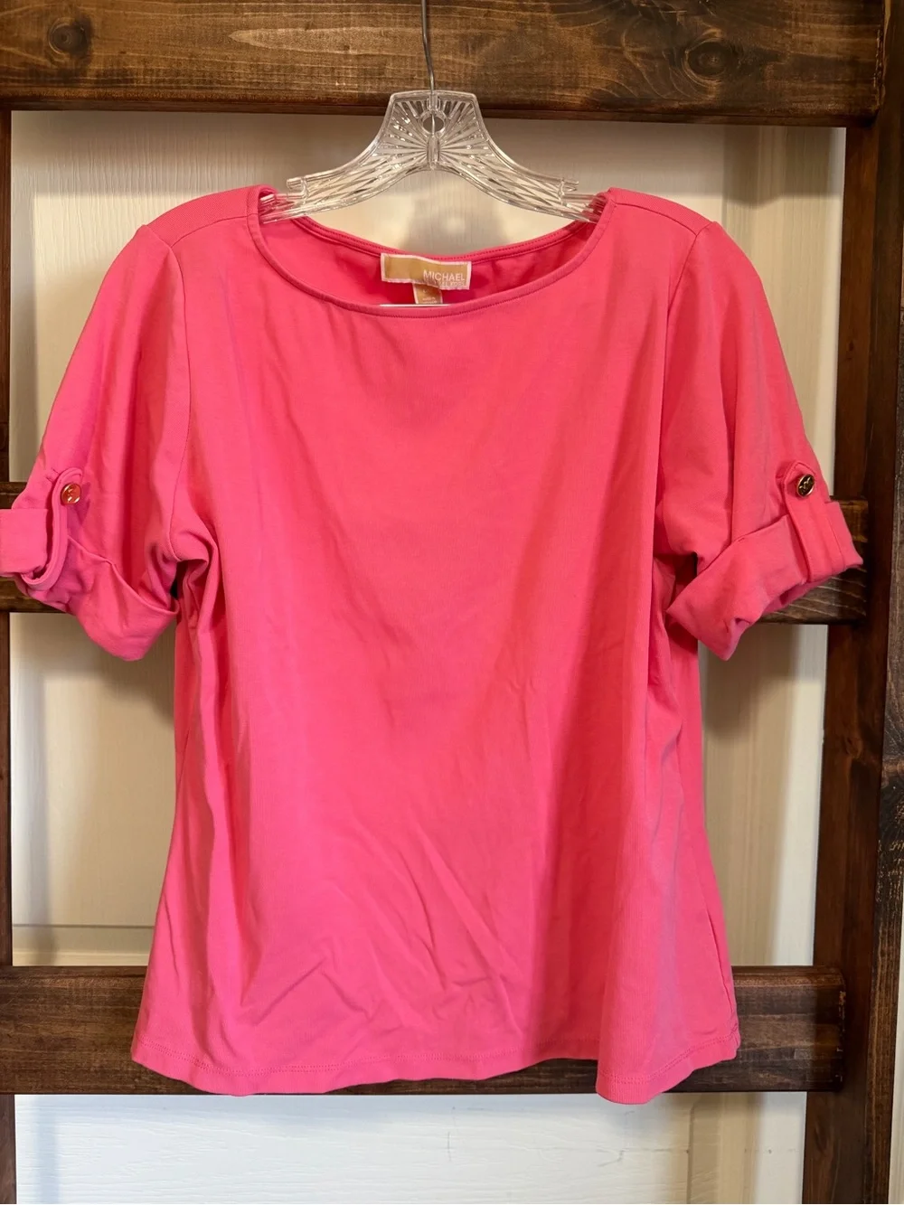 Michael Kors Hot Pink Short-Sleeve Roll-Tab Top